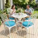 Summsun Outdoor Bistro Chair Cushions Set of 4, 15" D x 3" H Round Chair Cushions Waterproof and Fade Resistant Chair Cushion Pads with Non-Slip Ties and Removable Covers for Garden, Teal