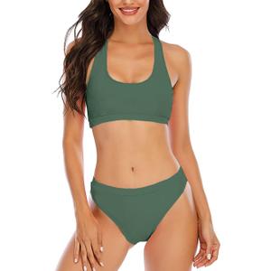 YELAIVP Women's Solid Racerback Athletic Bikinis Sporty Two Pieces Swimsuit Junior Teen Girls Sports Bathing Suits (Green, M)