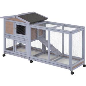 BestPet Rabbit Cage Wooden Rabbit Hutch Two Layers Chicken Coop Outdoor Indoor Guinea Pig Cage Bunny Cage Waterproof Roof Bunny Hutch with Casters and Tray, 59"L x 23"W x 33"H
