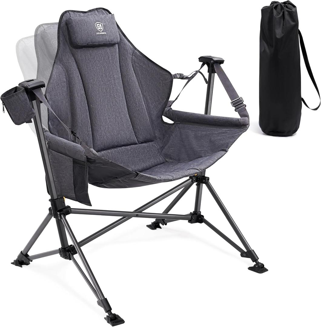EVER ADVANCED Padded Hammock Camping Chair, Oversized Heavy Duty Swing Chair with Detachable Cup Holder, Portable Folding Rocking Camping Chair, Support Up to 400lbs, 31.5 inches