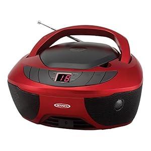 Jensen CD-475GR Portable Sport Stereo Boombox CD Player with AM/FM Radio and Aux Line-in & Headphone Jack (Red)