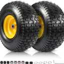 2PCS 15x6.00-6 Tire and Wheel Assembly, Replacement for Craftsman John Deere Cub Cadet Riding Mowers, 4 Ply Tubeless Lawn Mower Tires 15x6x6, 500lbs Capacity, 3" Centered Hub, 3/4" Bushing