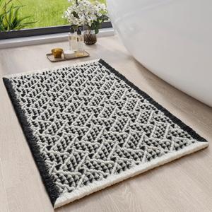 Waffle Bath Mat, Boho Bathroom Rugs Extra Soft and Absorbent Non Slip Washable Bath Rug, Rubber Backed Bathroom Floor Mat Outside Shower Mat, 20x32
