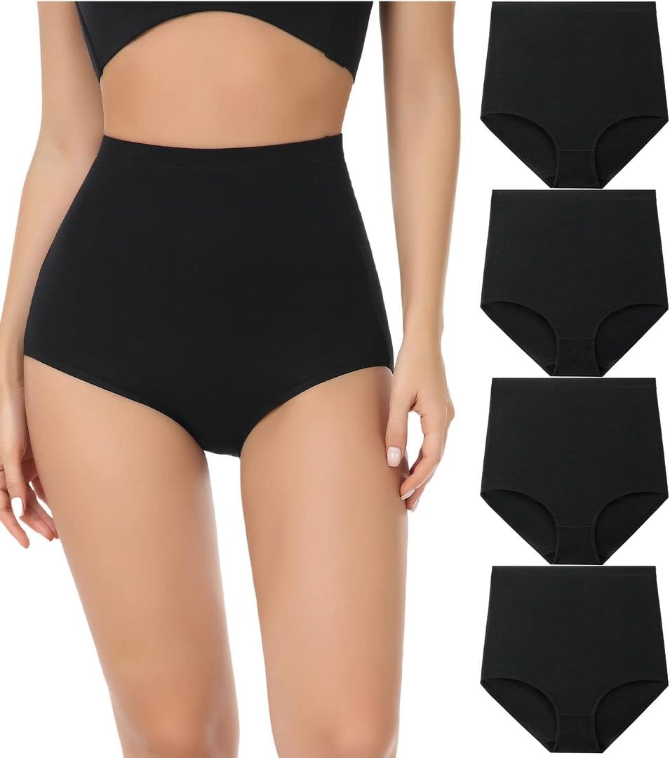 wirarpa Women's Underwear Cotton Super High Waisted Briefs Stretch Full Coverage Panties 4 Pack (X-Large, Black)