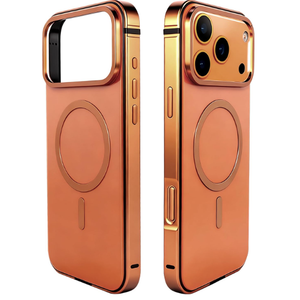 Metal Magnetic Case for iPhone 17 Pro[Compatible with MagSafe] Slim Aluminum Bumper Anti-Scratch Lining, Original Metal Texture Military Shockproof Cover (Transparent Orange, for iPhone17 Pro)