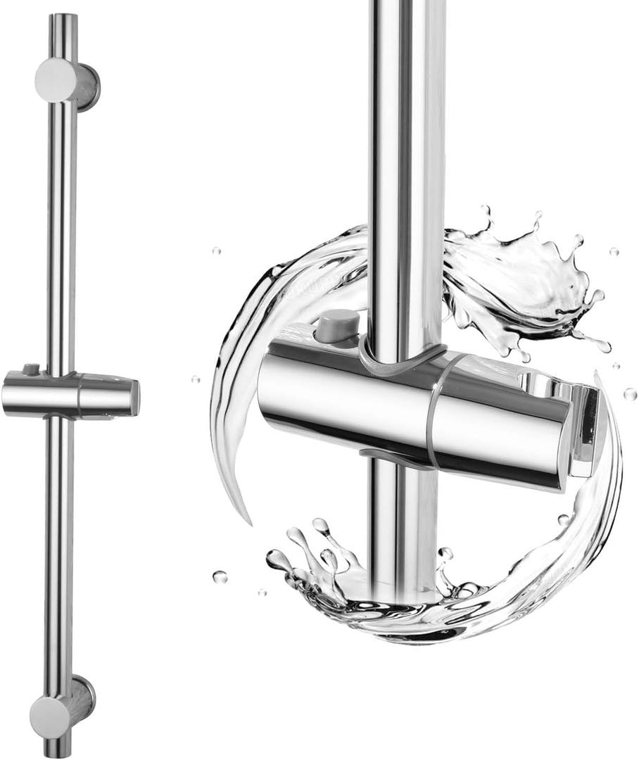 Shower Slide Bar Wall Mount Adjustable Handheld Shower Holder Bathroom 24 Inch Shower Bar SUS304 Stainless Steel, Polished Chrome Slide Bar