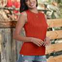 PrinStory Womens Sleeveless Textured Slim Tops Crewneck Knit Solid Summer Casual Shirts Pullover Tank Tops for Women (Orange, L)