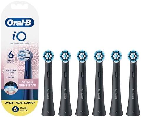 Oral-B iO Gum & Sensitive Replacement Heads, Electric Toothbrush Brush Heads, Black, 5 Count