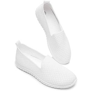 BABUDOG Women's Mesh Flats Shoes Breathable Slip on Shoes Casual Black and White Flats Comfortable Walking Shoes, Size 12