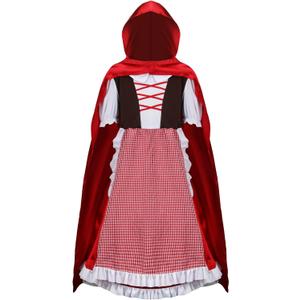Little Red Riding Hood Costume Dress Cape Cloak Outfit Girls Kids Halloween Cosplay Party Fancy Dress Up Props (110 (3-4 years))