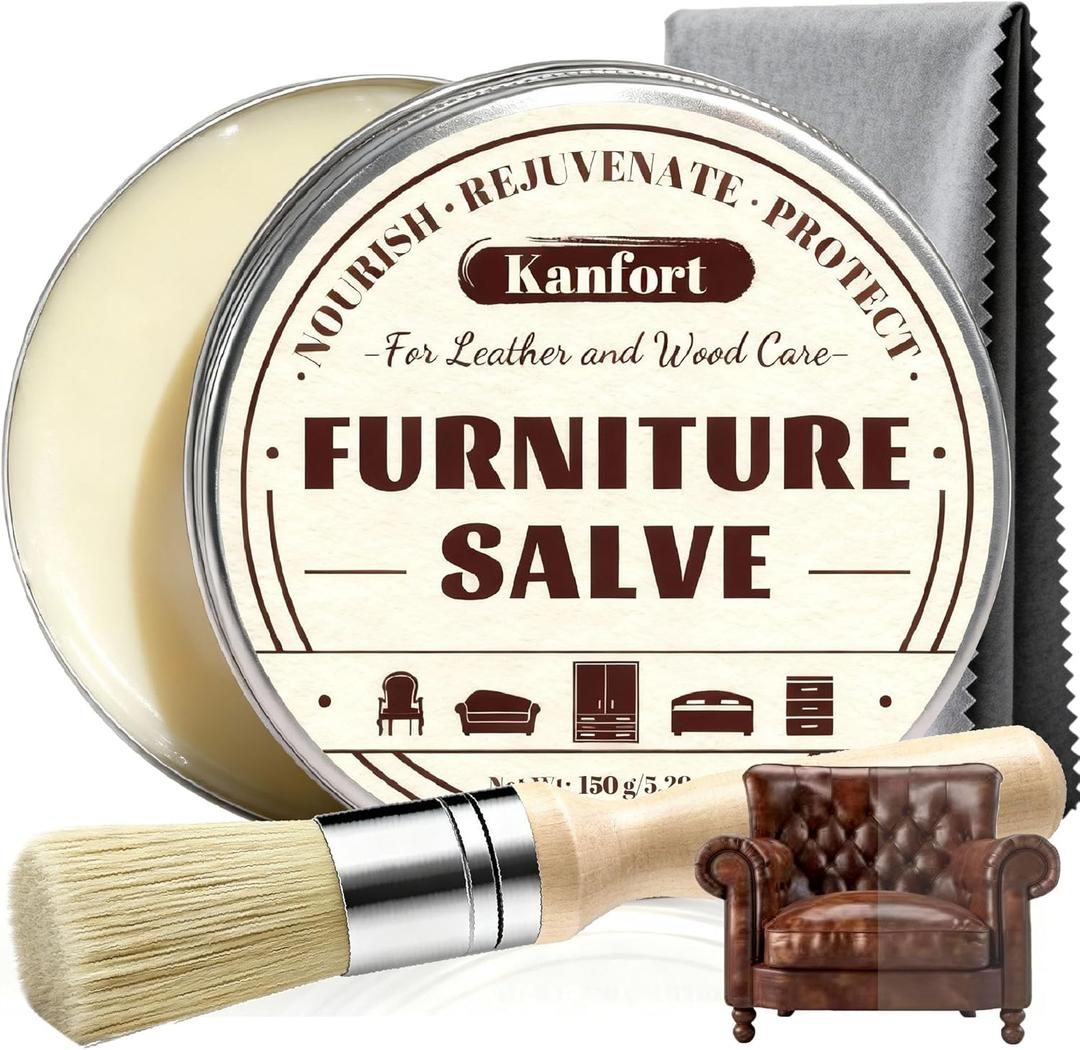 Leather & Furniture Repair Salve, Furniture Salve with Brush for Leather Wood, Leather Conditioner Help Prevent Cracking or Fading