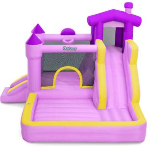 Outfunny Inflatable Bounce House, Kids Bouncy House for Girls 3-12 with Slide, Outdoor & Indoor, 450W Blower - Purple, Large