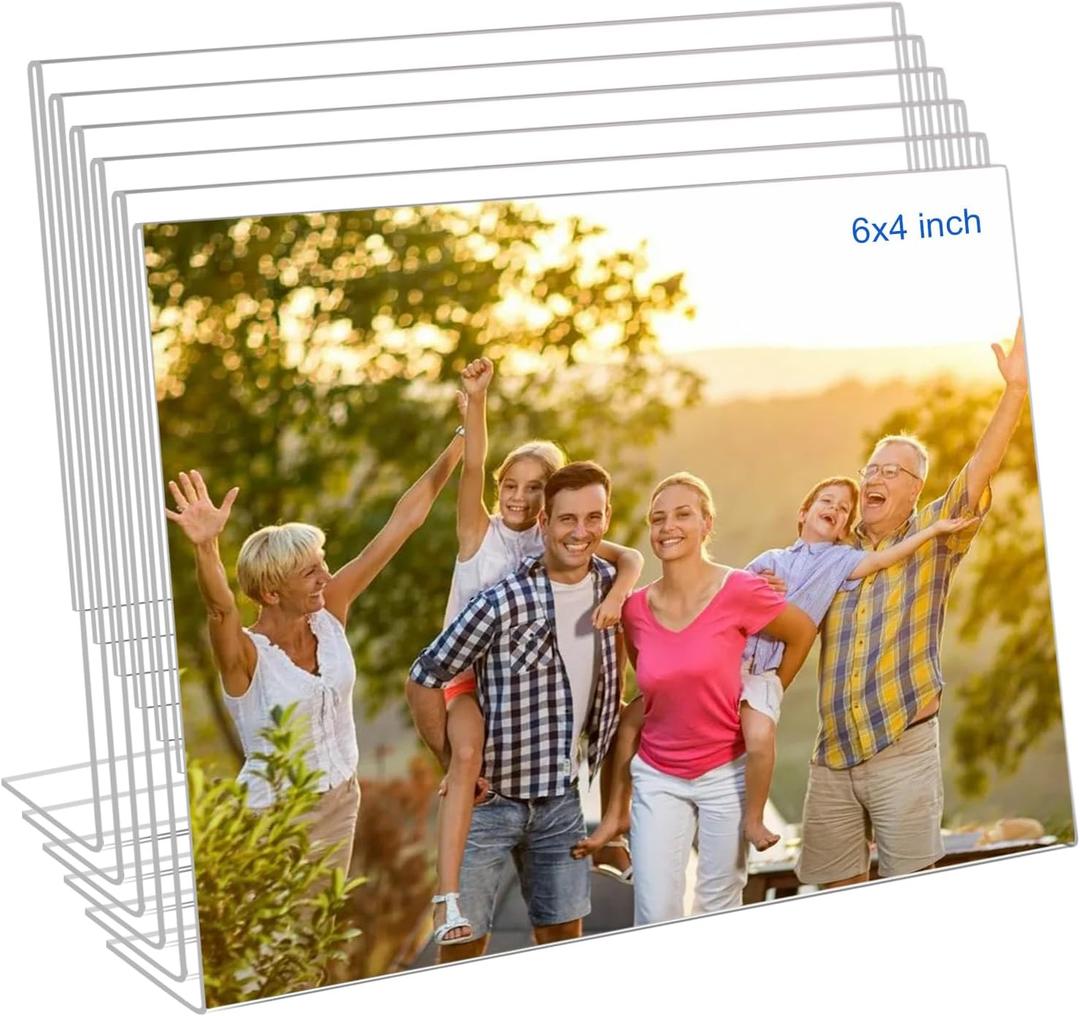 4x6 Acrylic Picture Frames, Set Of 6 Clear Acrylic Frameless Gift for Desktop Display, Standing Picture or Display Sign Holder with Inserts for Home Office - Horizontal