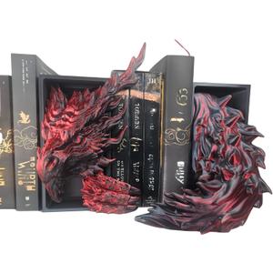 Dragons Awakening Book End – Fantasy Book Nook Insert for Dragon Readers – Unique Home Decor for Bookshelves & Libraries (Head and Tail - Inferno Dragon)