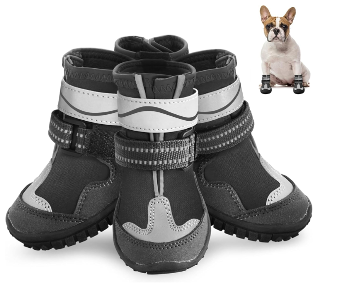 Dog Shoes, Otunrues Dog Shoes for Dogs, Anti-Slip Dog Boot with Reflective, Waterproof Dog Booties & Paw Protectors for Winter Snowy Hot Pavement Day (Black, Size 4)