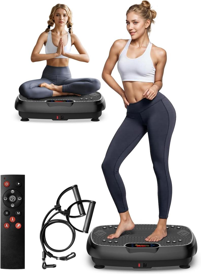 Vibration Plate Exercise Machine, Power Vibrating Board for Weight Loss, Full Body Workout Home Gym Equipment with 100 Adjustable speeds, 450 Lbs (Black)