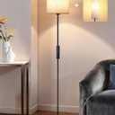EDISHINE Floor Lamps with 2 Lampshades, 63.7" Modern Standing Lamp with Foot Switch and Remote Control, Stepless Dimmable Minimalist Lamps for Bedroom, Office, (9W LED Bulb Included), Black