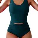 Eomenie Two Piece Tankini Swimsuits for Women Tummy Control Bathing Suits Cutout Back Swim Tank Top with High Waisted Bottom, Medium