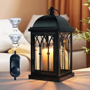 Candle Warmer Lamp with Timer, Dimmable Electric Large Candle Warmer Lantern for Jar Candles, Vintage Enclosed Candle Lamp Warmer for Children Pet Family-Black