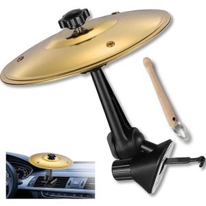 Car Cymbal Air Vent, Mini Crash Drum Cymbal Set with Mini Drum Stick, Funny Car Symbol Musical Gadget for Drummers, Dashboard Accessory Fits Most Vehicles, Turns Traffic into a Jam Session (Yellow)
