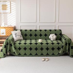 Boho Chenille Couch Cover for Dogs, Non Slip Sofa Cover, Couch Slipcover Covers for 3 Cushion, Furniture Protector with Tassels for Pets Washable, 71"x118", Circle Green