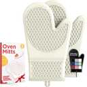 Kitsure Silicone Oven Mitts, Set of 2, Heat Resistant, Oven Gloves with Soft Lining, Non-Slip Kitchen Essentials, Kitchen Gadgets, Apartment Essentials, Great Gift for Cooking, Baking, Beige (11.42"x7.09")