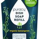 Puracy Natural Dish Soap Refill - Skin-Softening Plant-Based Liquid Dishwashing Detergent Soap, Clean-Rinsing Water-Sheeting Formula (Organic Lemongrass, 48 fl oz)