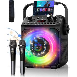 Karaoke Machine for Adults, Portable Karaoke System with 2 Wireless Microphones, 40W Speaker with DSP, Echo & Reverb, 7-Colorful Light Modes, Home Party & Outdoor Singing