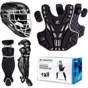 CHAMPRO CHAMPRO Fastpitch Softball Catcher's Set - Headgear (Ages 9-12, BLACK)