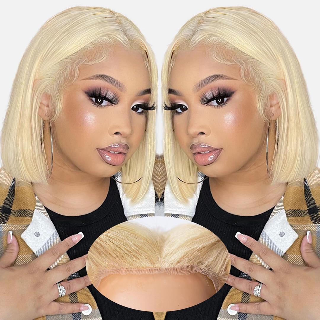 Blonde Lace Front Wig 7x5 Blonde Bob Wig for Women Human Hair 613 Lace Front Wigs 200% Density 16inch