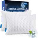 Cooling Side Sleeper Pillow for Neck and Shoulder Pain, Luxury Shredded Memory Foam Pillows for Sleeping, Firm Bed Pillows Queen Size Set of 2- Adjustable Queen Size- Washable Cover Original White