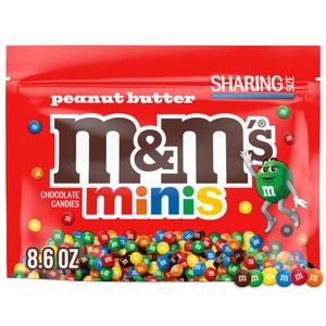 M&M'S MINIS Peanut Butter Milk Chocolate Summer Candy Bulk Summer Snacks, Sharing Size, 8.6 Oz Resealable Bag, Expiry: 06/10/26