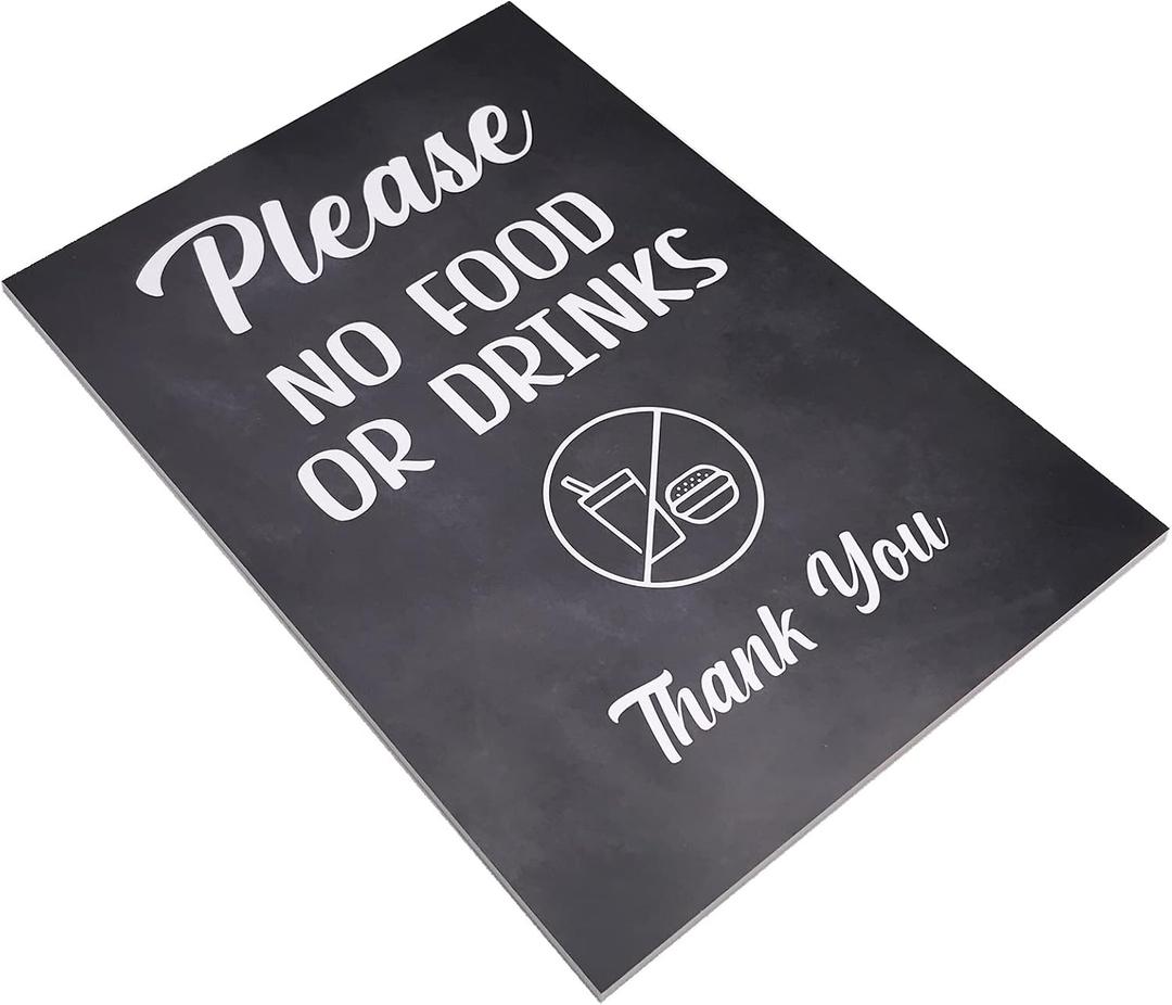 Please No Food Or Drinks Sign - Customer notice, no eating or drinking, A4 size (Black Adhesive)