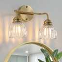 2 Light Vintage Bathroom Light Fixtures, Gold Bathroom Vanity Light, Brass Finish with Clear Tulip Glass Shade, Wall Lighting for Bedroom, Living Room, Hallway,E26 Base