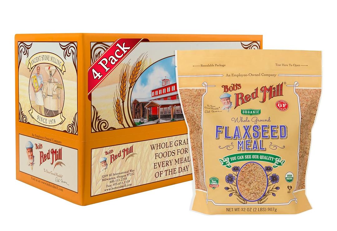 Bob's Red Mill Organic Flaxseed Meal, 32oz (Pack of 4) - Non GMO, Vegan, Paleo Friendly, Keto Friendly, Kosher (EXP 08/14/27)