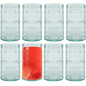Hobnail Drinking Glasses Set of 8-16oz Vintage Glassware, Highball Drinking Cups, Handmade Embossed Beaded Glasses - For Whiskey, Wine, Cocktails - Clear