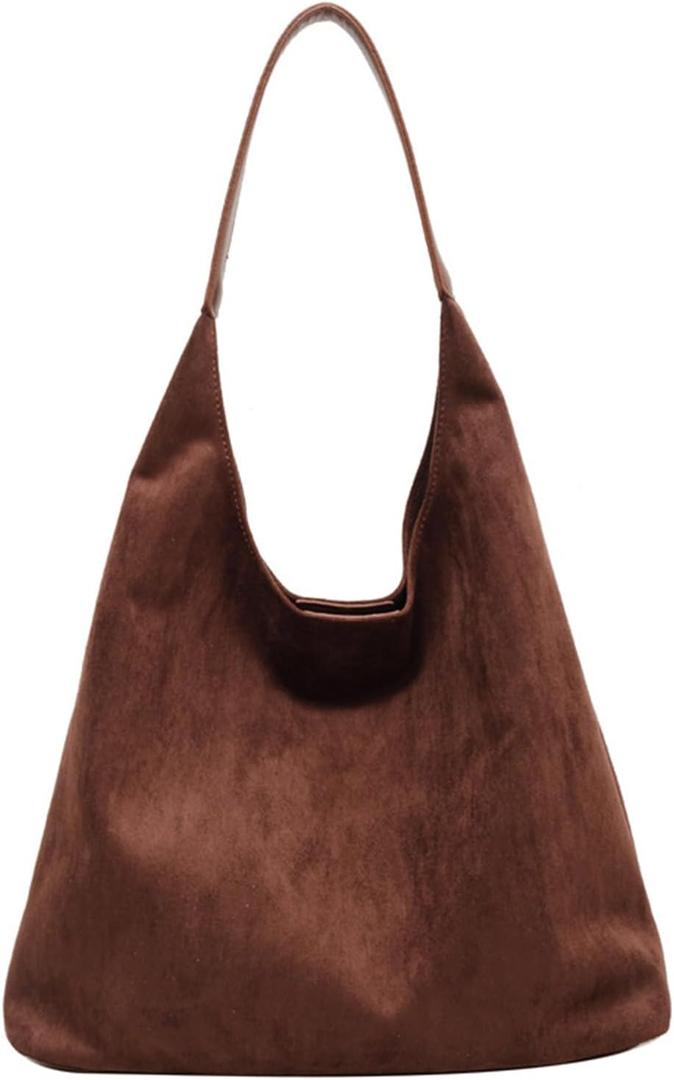 Suede purses for Women 2024 Slouchy Shoulder Bags Soft Leather hobo bag Brown Tote Handbag for Work Everyday