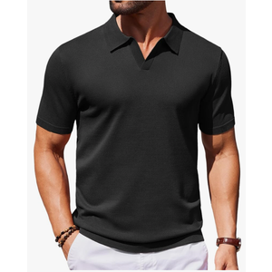 COOFANDY Men's V Neck Short Sleeve Stretch Knit Polo Shirt, XXL