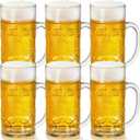 6 Pack Plastic Beer Mugs, 20 oz./600ml Beer Steins with Handles, Resuable Beer Drinking Cups, Clear Large Beer Mugs for Bar, Beverages, Alcohol, Freezable, BPA Free