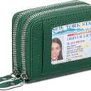 Credit Card Holder Wallet RFID Blocking Leather Small Wallet for Women Double Zipper Wallet with ID Window (Green)