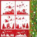 2 x Large Christmas Window Stencils for Snow Spray Reusable Pine House Reindeer Stencil Template Drawing Holiday Winter Scene Stencils for Painting on Wood Glass Window Doormat Wall(window4)
