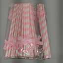 50 Pcs Pink Bow Paper Straws Bulk Pink and White Disposable Striped Straws for Drinking, Pastel Theme Party Supplies for Birthday Wedding Bachelorette Baby Shower Cake Decor