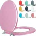 Round Toilet Seat Wood Toilet Seat Prevent Shifting with Zinc Alloy Hinges American Standard Size Toilet Seat Easy to Install also Easy to Clean (Round, Sparkling Pink)