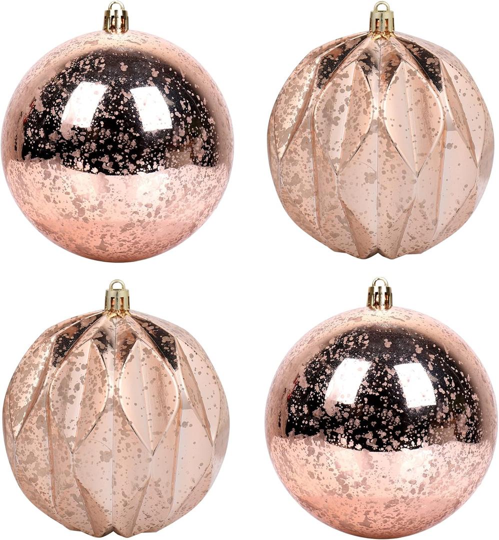Extra Large Hanging Shatterproof Tree Ball Clear Christmas Ball Ornaments Decorative Mercury Ball with Tree Ornaments Hooks for Xmas Holiday Wedding Decoration (Rose Gold,4inch/4Pcs) (3.9)