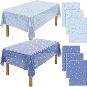 2 x Chumia 6 Pcs Blue Coastal Tablecloth, 54 x 108 Inches, Rectangle Coastal