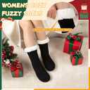 2 x Womens Warm Slipper Socks Winter Knit Fuzzy Cozy Thick Fleece Lined Socks with Grippers Thermal Home Socks (Black)