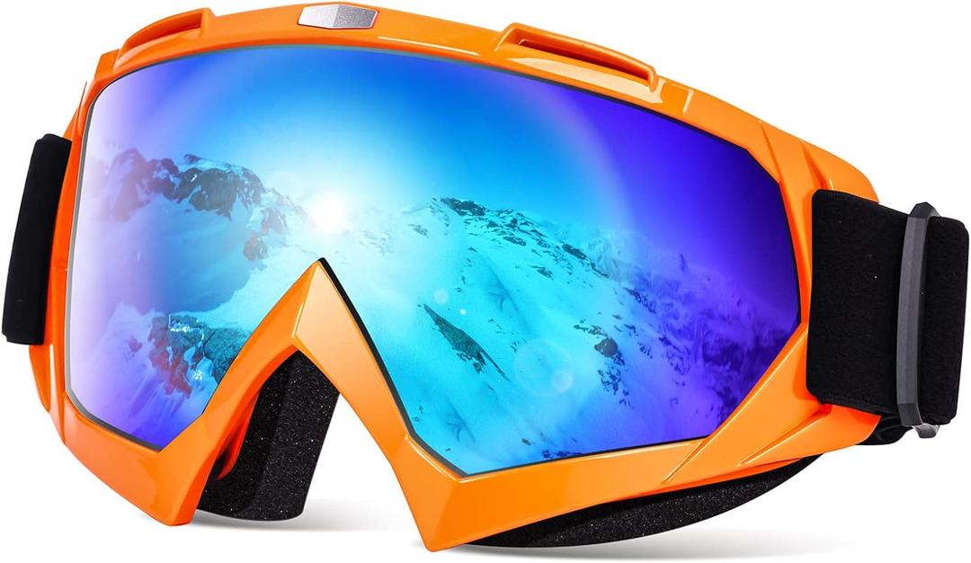 Adult Snow Ski Goggles, Snowboard Goggles for Youth, Teens, Men & Women, Wide View Snowmobile Goggles (05.orange Blue Frame With Multicolor Lens)