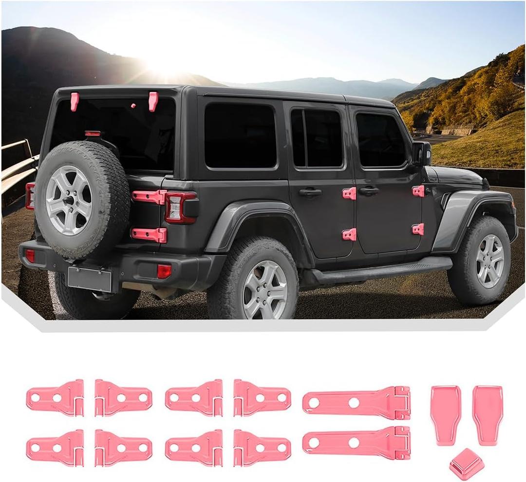 JeCar 13pcs Pink Full Set Door Hinge Cover Trim Overlay for 2018-2024 Up Jeep Wrangler JL 4 Door