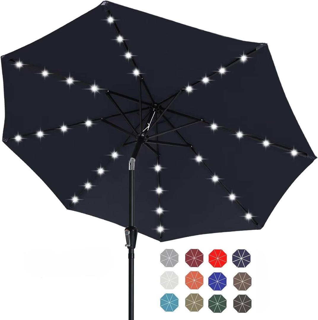 ABCCANOPY Durable 11FT Solar Led Patio Umbrellas with 32LED Lights (Navy Blue)