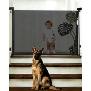 55" Wide Retractable Baby Gate for Stairs, 42" Extra Tall Retractable Dog Pet Gate with Support Rods, Mesh Screen Child Safety Gate for Doorways Hallways Deck Porch, Outdoor Indoor Use